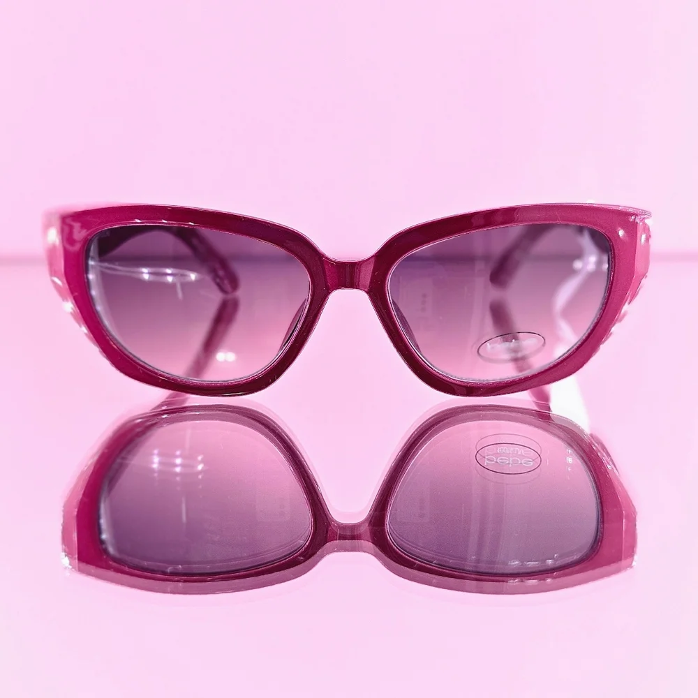 Bebe Sunglasses Women Pink Cat Eye Jewel Embellished Logo Barbiecore Vacation